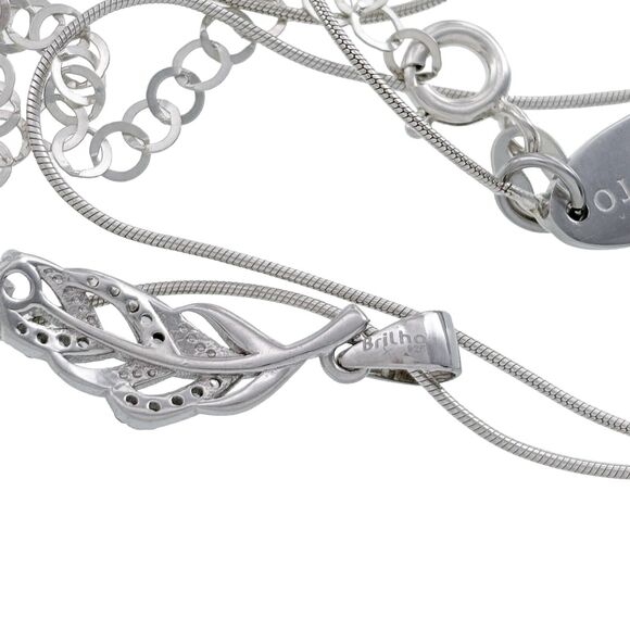 Joyerito Sterling Silver 925 Cubic Zirconia Leaf Pendant Necklace 15.5"-18" - Picture 4 of 5